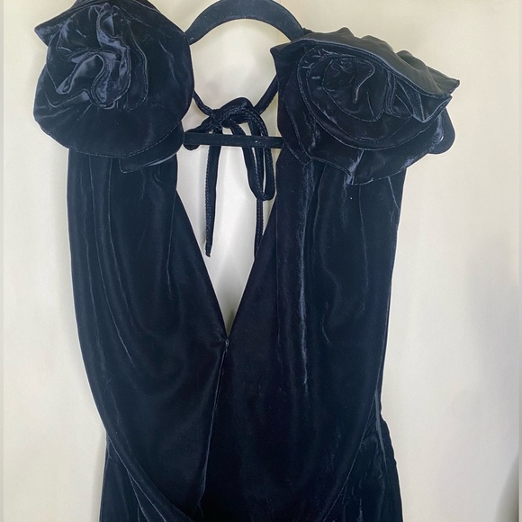 ASOS Luxe Velvet Corsage Cowl Neck Wide Leg Jumpsuit Black Size US 12 (UK16) - Picture 6 of 9